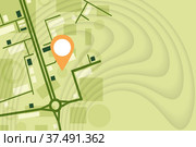 Map with geolocation pin. Navigation system in city. Template for design of advertising banners, for travel. Use for printing on paper, textiles, posters, flyers, brochures. Flat style. Стоковая иллюстрация, иллюстратор Dmitry Domashenko / Фотобанк Лори