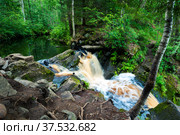 Yukankoski waterfall (White bridges) on the river Kulismayoki, Russia, Karelia (2020 год). Стоковое фото, фотограф Константин Лабунский / Фотобанк Лори