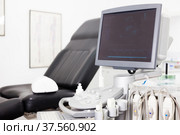 Tools and monitor for ultrasound test in cabinet. Стоковое фото, фотограф Яков Филимонов / Фотобанк Лори
