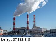 Moscow, Russia - March 9. 2022. Mosenergo Energy Company. CHP 21. Редакционное фото, фотограф Володина Ольга / Фотобанк Лори