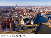 Aerial view of Wroclaw on Oder River with Market Square. Стоковое фото, фотограф Яков Филимонов / Фотобанк Лори