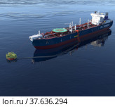 Oil tanker at the SPM buoy. 3d-rendering. Редакционная иллюстрация, иллюстратор Наталья Лагуткина / Фотобанк Лори