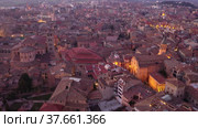 Evening aerial view of town of Vik. Spain. Стоковое видео, видеограф Яков Филимонов / Фотобанк Лори