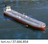 Oil tanker with tugboats. 3d-rendering. Редакционная иллюстрация, иллюстратор Наталья Лагуткина / Фотобанк Лори