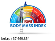 Concept of BMI - body mass index with nutritionist. Стоковое фото, фотограф Elnur / Фотобанк Лори