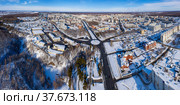 Город Тобольск зимой. Панорама города. Вид с воздуха. Tobolsk city in winter. Panorama of the city. Aerial view (2022 год). Стоковое фото, фотограф Евгений Романов / Фотобанк Лори