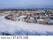 Вологда зимой. Река Вологда, старый город, церковь Сретения Господня. Вид с воздуха. Vologda in winter. Vologda River, old town, Church of the Presentation of the Lord. Aerial view (2022 год). Стоковое фото, фотограф Евгений Романов / Фотобанк Лори