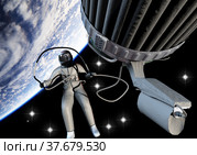 First spacewalk. 3D Illustration. Стоковая иллюстрация, иллюстратор Александр Володин / Фотобанк Лори