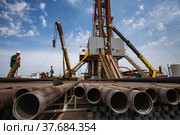 Uralsk region, Kazakhstan - May 24 2012: Oil deposit Zhaikmunai. Редакционное фото, фотограф Alexey Rezvykh / Фотобанк Лори