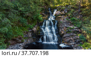 Aerial view of  Yukankoski waterfall (White bridges) on the river Kulismayoki. Karelia. Summer. Стоковое фото, фотограф Сергей Цепек / Фотобанк Лори