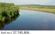 Южный Урал, Башкирия, река Ай. Вид с воздуха. The Southern Urals, Bashkiria, the Ai River. Aerial view. Стоковое видео, видеограф Евгений Романов / Фотобанк Лори