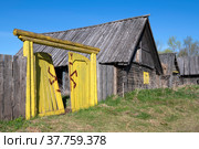 В заброшенной языческой деревне. Фрагмент старинной деревни построенной для съемок фильмов. Кинодеревня Лосковицы. Псковская область (2022 год). Редакционное фото, фотограф Виктор Карасев / Фотобанк Лори