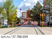 Пагода Семи дней. Элиста. Республика Калмыкия. Россия (2022 год). Редакционное фото, фотограф Сергей Афанасьев / Фотобанк Лори