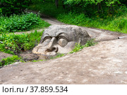 Каменная голова в парке "Сергиевка". Петергоф, Санкт-Петербург (2017 год). Редакционное фото, фотограф Александр Щепин / Фотобанк Лори