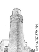 Maiden's Tower. Fortress of the Old Sity Baku. Historical core of Azerbaijan Baku. Стоковая иллюстрация, иллюстратор Евгений Ткачёв / Фотобанк Лори