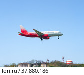 Sochi, Russia - April 22 , 2022: Russian Airlines, Sukhoi SuperJet 100-95B. Редакционное фото, фотограф Мастепанов Павел / Фотобанк Лори