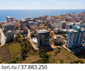 Naula city and Mahmutlar and Kargicak - aerial panoramic view on day. Turkey. Стоковое фото, фотограф Яков Филимонов / Фотобанк Лори