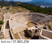 Drone photo of amphitheater in ancient city Rhodiapolis. Стоковое фото, фотограф Яков Филимонов / Фотобанк Лори