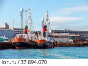 Whalers Hvalur 8 and 9 are moored in port (2017 год). Редакционное фото, фотограф EugeneSergeev / Фотобанк Лори
