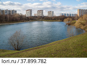 Large (Bolshoi) Ochakov Pond overlooking Ozernaya Street in early spring, Western Administrative District, Moscow, Russia (2020 год). Стоковое фото, фотограф Алексей Антипов / Фотобанк Лори