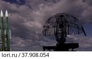 Air defense radars of military mobile anti aircraft systems and Russian anti aircraft missiles OSA-AKM on background clouds (time lapse, with zoom),Russia. Стоковое видео, видеограф Владимир Журавлев / Фотобанк Лори