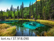 Гейзерное озеро. Кош-Агачский район республики Алтай, Россия. Стоковое фото, фотограф Евгений Мухортов / Фотобанк Лори
