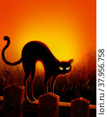 Horizontal banner for the October terrible holiday. Elements, symbols of Halloween hand-drawn isolated on black. Moon, ghosts, pumpkins, web, spider for decoration invitations. Стоковая иллюстрация, иллюстратор Konstantin Plotnikov / Фотобанк Лори