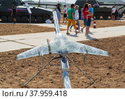 Волгоградская область, Средняя Ахтуба, Россия. Военная авиация, легкий разведывательный беспилотный летательный аппарат Элерон – 3СВ на выставке. (2021 год). Редакционное фото, фотограф Андрей Цыганков / Фотобанк Лори