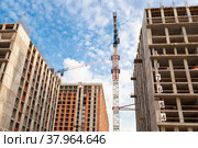 Строительство многоэтажного жилого комплекса. Санкт-Петербург (2021 год). Стоковое фото, фотограф Анна Карасева / Фотобанк Лори