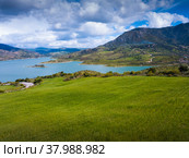 Panoramic view over Embalse de Zahara inland lake, Andalusia, Стоковое фото, фотограф Яков Филимонов / Фотобанк Лори