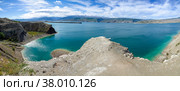 Панорама Сулакского водохранилища. Республика Дагестан, Россия (2021 год). Стоковое фото, фотограф Анна Карасева / Фотобанк Лори