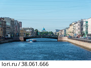 Река Фонтанка. Лештуков мост. Санкт-Петербург (2019 год). Редакционное фото, фотограф Александр Щепин / Фотобанк Лори