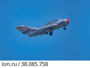 Moscow Russia Zhukovsky Airfield 31 August 2019: Demonstration of the Russian MiG-15 Bis 1120 (Fagot) the international aerospace salon MAKS-2019. Стоковое фото, фотограф Фотограф / Фотобанк Лори
