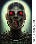 Spooky monster cyborg with tentacles. Halloween AI generated illustration. Стоковое AI-изображение, AI-художник Сергей Старуш / Фотобанк Лори
