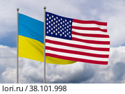 ukrainian and american flag on sky background. 3D illustration. Стоковая иллюстрация, иллюстратор Ильин Сергей / Фотобанк Лори