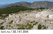 Bird's eye view of Rhodiapolis remains, near Kumluca in Antalya Province, Turkey. Стоковое видео, видеограф Яков Филимонов / Фотобанк Лори