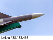 Defense forces weapon. Antiaircraft missles rocket with warhead aimed to the sky. Стоковое фото, фотограф Евгений Ткачёв / Фотобанк Лори
