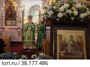 Епископ Балашихинский и Орехово-Зуевский Николай в день нахождения мощей преподобного Сергия Радонежского в Савинском храме (2022 год). Редакционное фото, фотограф Дмитрий Неумоин / Фотобанк Лори