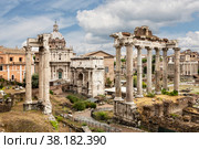 View of the architectural monuments of ancient Rome in the Roman Forum. Rome, Italy (2017 год). Стоковое фото, фотограф Наталья Волкова / Фотобанк Лори