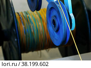 Production of copper wire, cable in reels at factory. Cable factory. Стоковое фото, фотограф Сергей Толмачёв / Фотобанк Лори