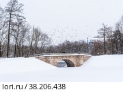 Каменный мост у Карпина пруда. Гатчина, Ленинградская область (2021 год). Редакционное фото, фотограф Александр Щепин / Фотобанк Лори