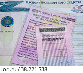 Водительское удостоверение (права), свидетельство о регистрации и паспорт транспортного средства крупным планом (2022 год). Редакционное фото, фотограф Анна Аникова / Фотобанк Лори