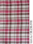 Шерстяной плед в натуральную коричнево-розовую клетку, фон. Natural brown pink checkered woolen plaid, background. Стоковое фото, фотограф Марина Шабардина / Фотобанк Лори