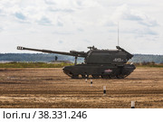 Self-propelled artillery installation 2S19M "Msta-S" on public demonstrations. International Military Forum "Army-2020". Alabino landfill, Moscow region, Russia. Редакционное фото, фотограф Наталья Волкова / Фотобанк Лори