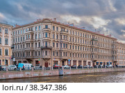 Former profitable house K.B. Korpusa on the Moika river embankment, architect Geschwend, built in the Eclecticism style in 1879-1880, landmark: St. Petersburg, Russia - October 07, 2022. Редакционное фото, фотограф Алексей Голованов / Фотобанк Лори