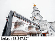 New Jerusalem monastery, Istra, Russia, the bells and the bell tower horizontally in winter in cloudy weather. Стоковое фото, фотограф Оксана Медведева / Фотобанк Лори