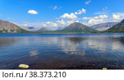 Landscape Big Vudyavr Lake in the Hibiny mountains. Blue sky and clouds. With reflection in water. Стоковое фото, фотограф Михаил Аккуратoв / Фотобанк Лори