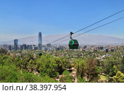 Santiago, Chile - 24 Dec 2019. Telepherique, the cable way on San Cristobal Hill, Santiago, Chile. Редакционное фото, фотограф Сергей Стрелков / Фотобанк Лори
