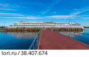 Cruise ship Dmitry Furmanov at the pier of Kizhi Island (2021 год). Редакционное фото, фотограф Михаил Аккуратoв / Фотобанк Лори