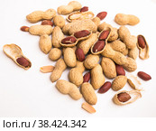 bunch of ecological peanuts on a white background. Стоковое фото, фотограф Татьяна Яцевич / Фотобанк Лори